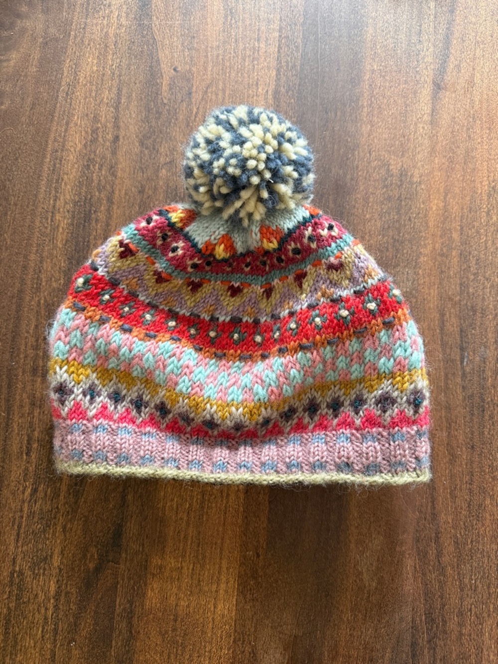 Tara Handknit Fair Isle Nepalese Bobble Beanie Hat